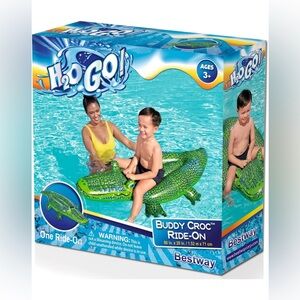 H2OGO Buddy Croc Ride On Inflatable Crocodile 60 x 28 Kids Pool Accessory Age 3+